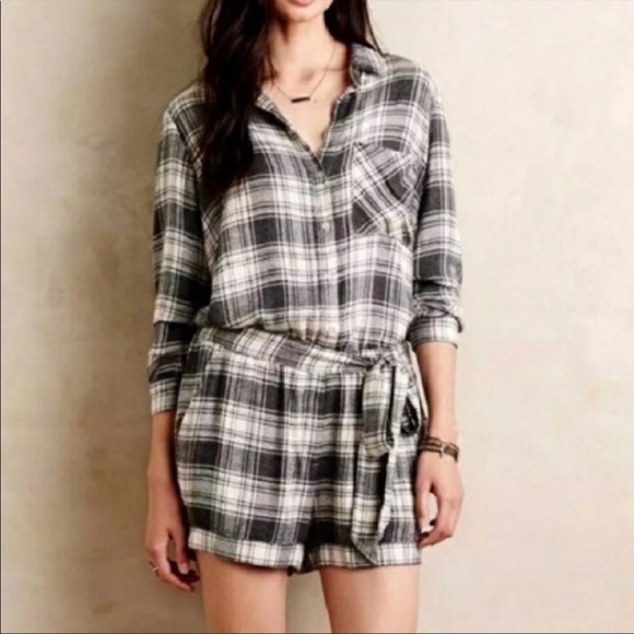 CLOTH & STONE PLAID ROMPER - Picture 1 of 7